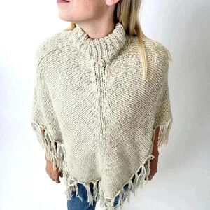 Cejon Cream Colored Fringe Tassel Poncho Shaw